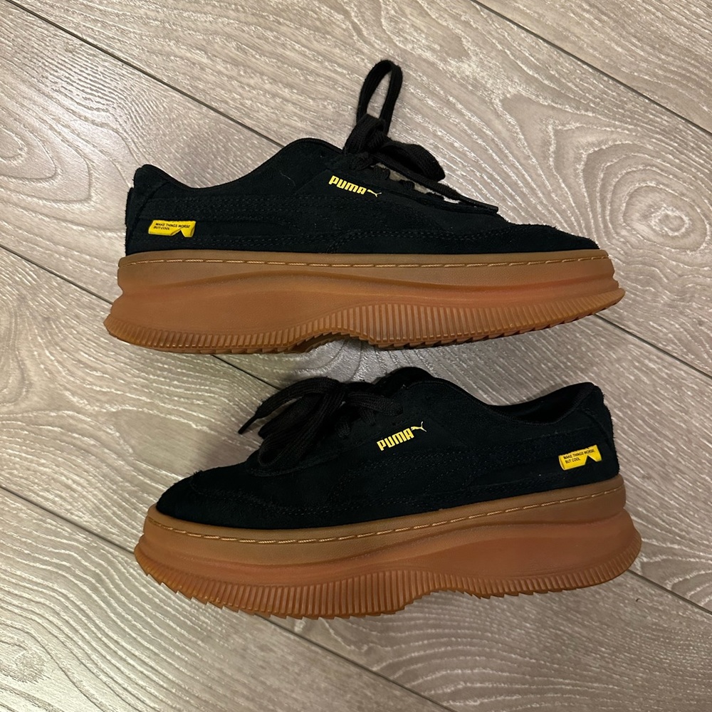 Puma Black Platform Sneakers with Gum Sole